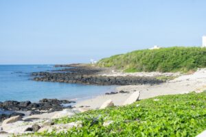 澎湖のホテルのテラスから見る夜景と星空